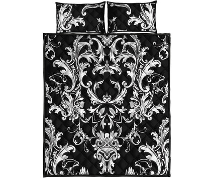 Black And White Damask Pattern Print Quilt Bed Set