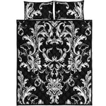 Black And White Damask Pattern Print Quilt Bed Set