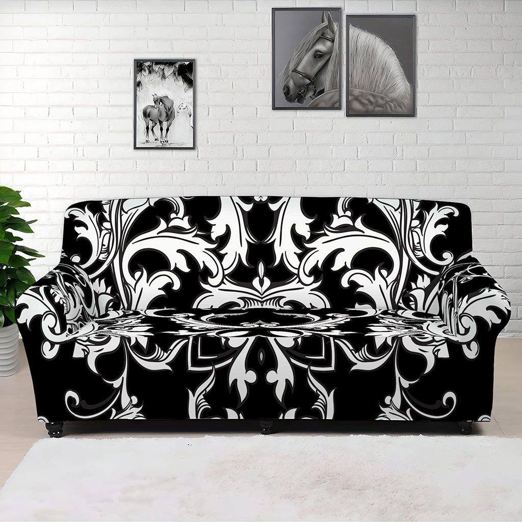 Black And White Damask Pattern Print Sofa Cover