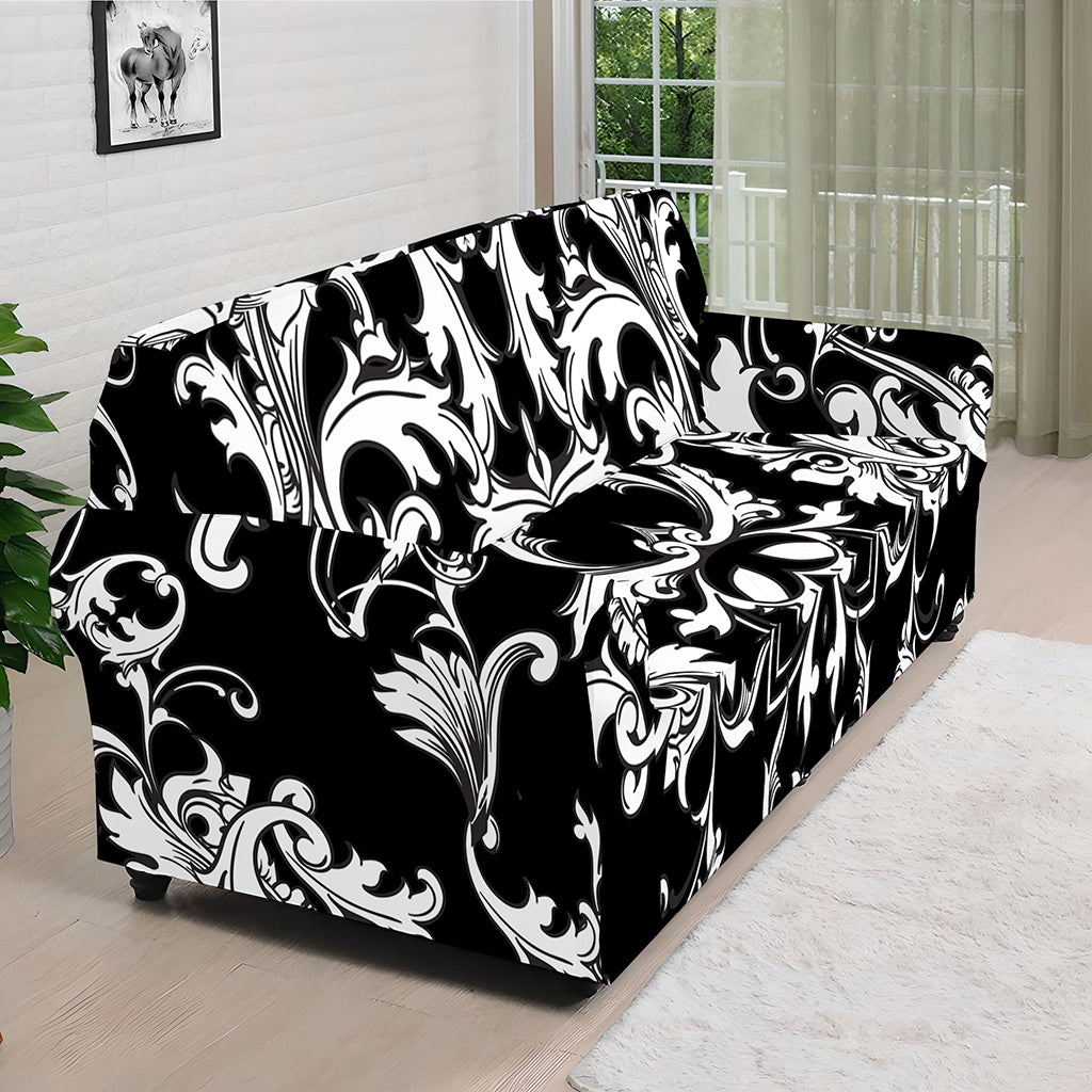 Black And White Damask Pattern Print Sofa Cover