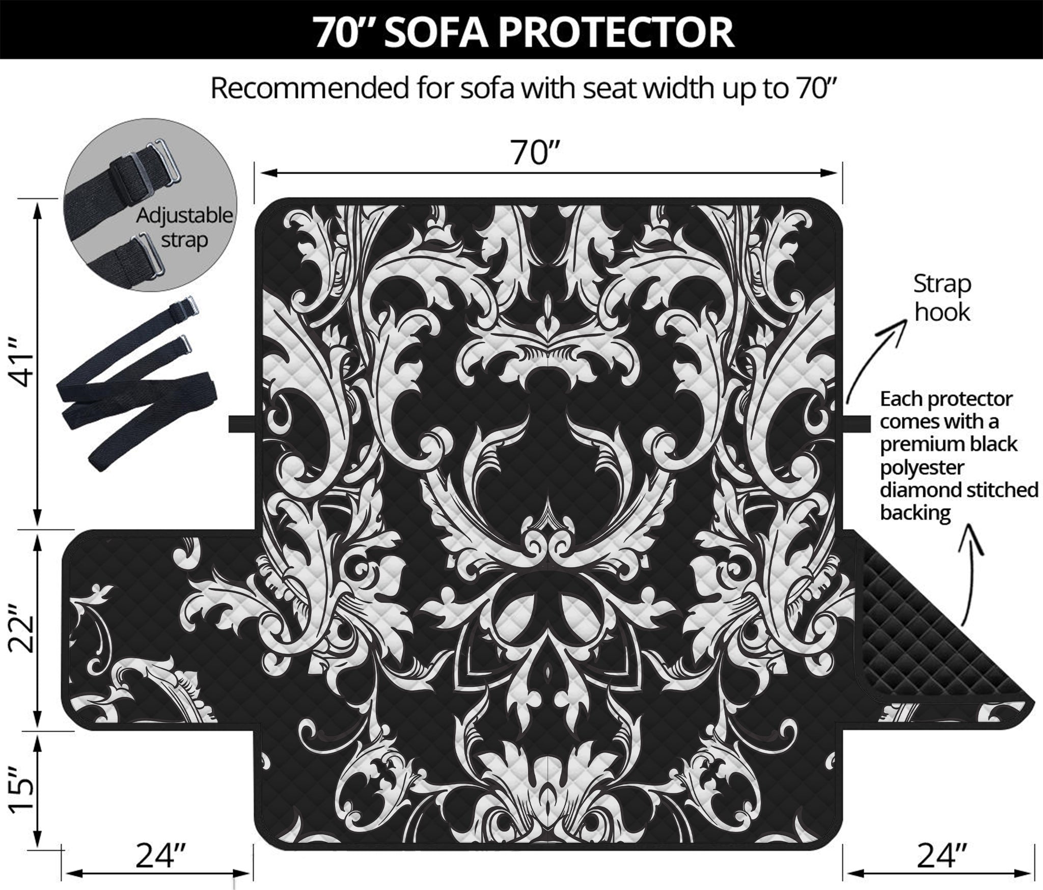 Black And White Damask Pattern Print Sofa Protector