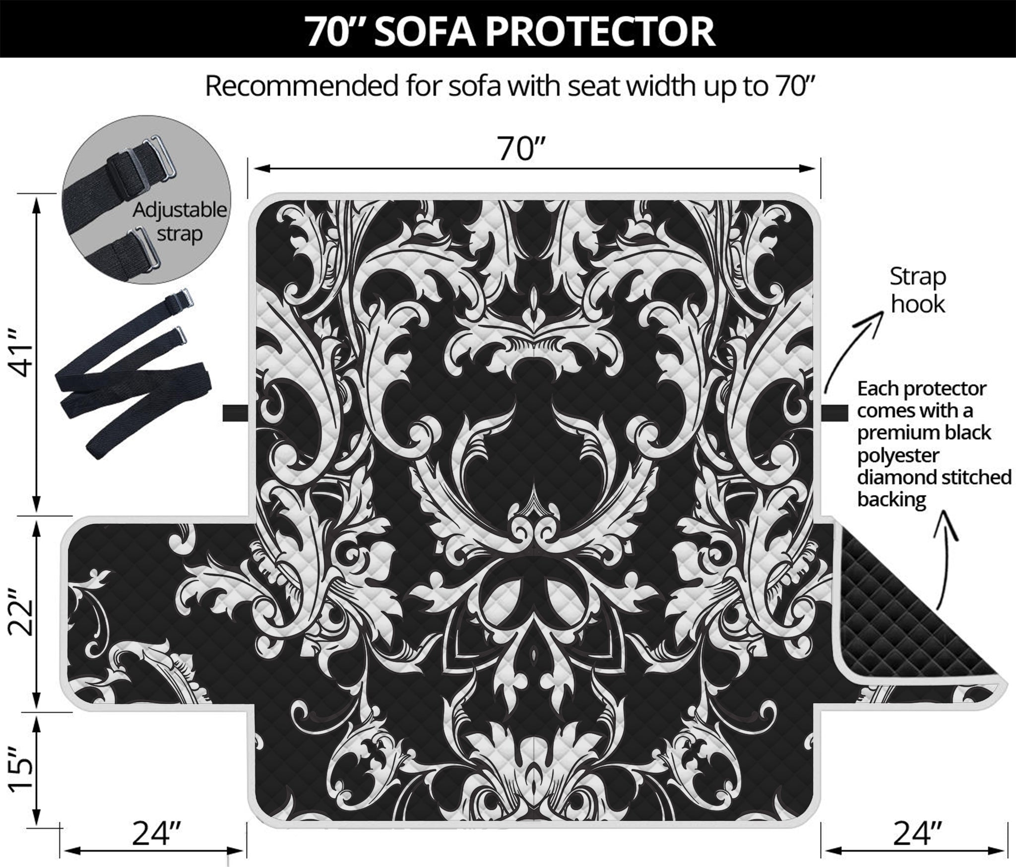 Black And White Damask Pattern Print Sofa Protector