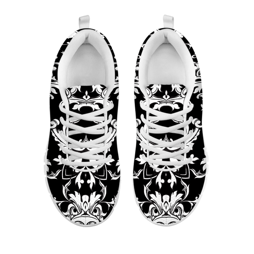 Black And White Damask Pattern Print White Sneakers