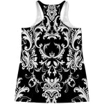 Black And White Damask Pattern Print Women's Racerback Tank Top