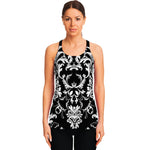 Black And White Damask Pattern Print Women's Racerback Tank Top
