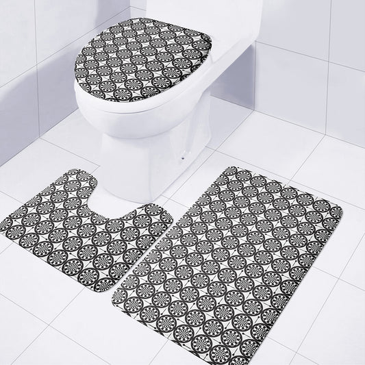 Black And White Dartboard Pattern Print 3 Piece Bath Mat Set