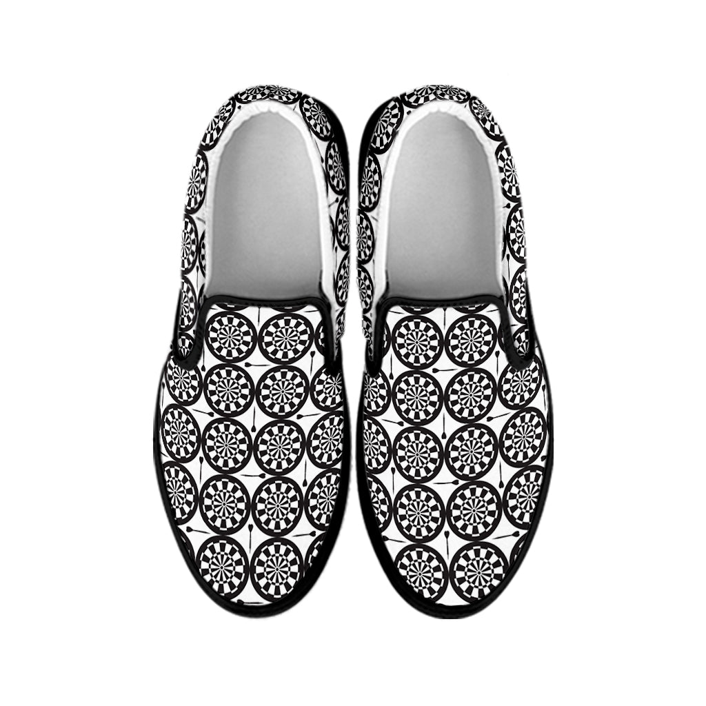 Black And White Dartboard Pattern Print Black Slip On Shoes