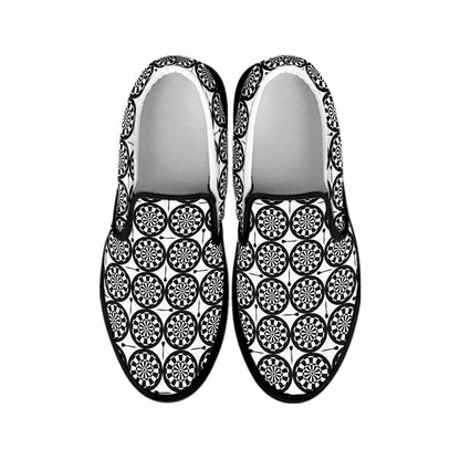 Black And White Dartboard Pattern Print Black Slip On Shoes