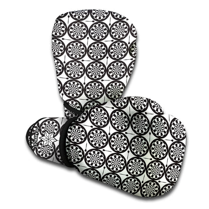 Black And White Dartboard Pattern Print Boxing Gloves
