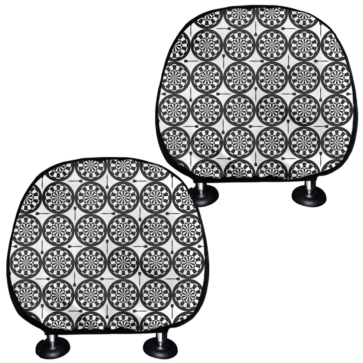 Black And White Dartboard Pattern Print Car Headrest Covers