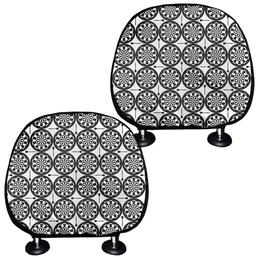 Black And White Dartboard Pattern Print Car Headrest Covers