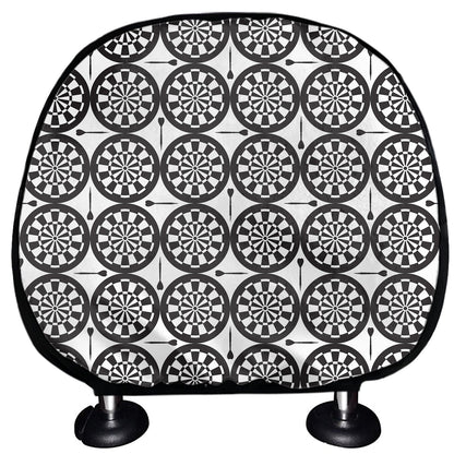 Black And White Dartboard Pattern Print Car Headrest Covers