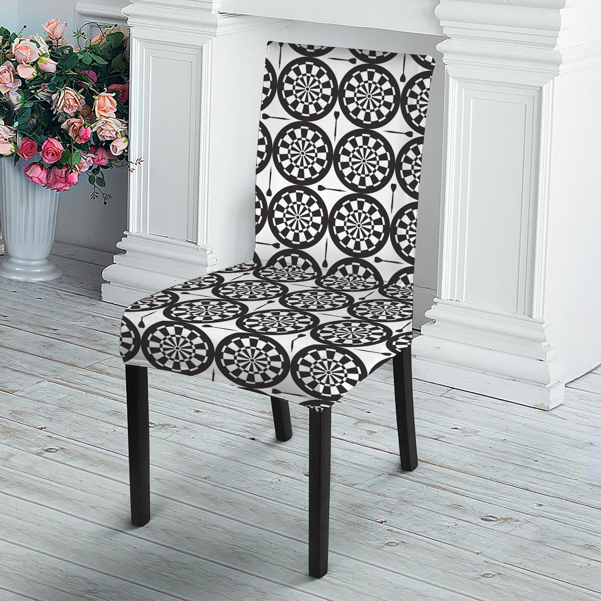 Black And White Dartboard Pattern Print Dining Chair Slipcover