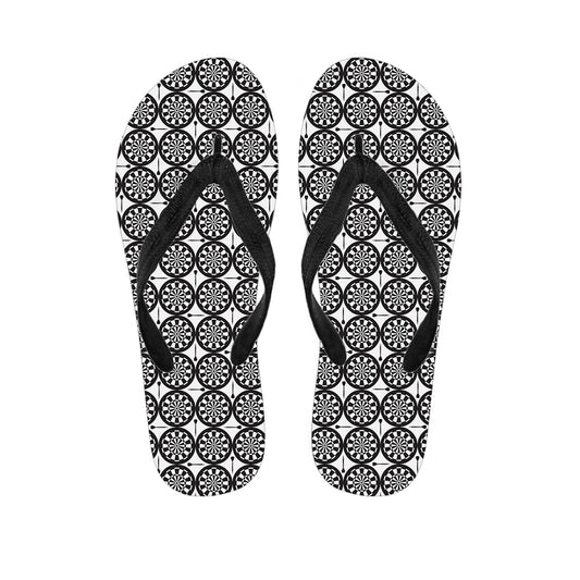 Black And White Dartboard Pattern Print Flip Flops