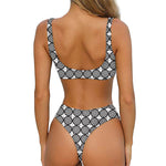 Black And White Dartboard Pattern Print Front Bow Tie Bikini