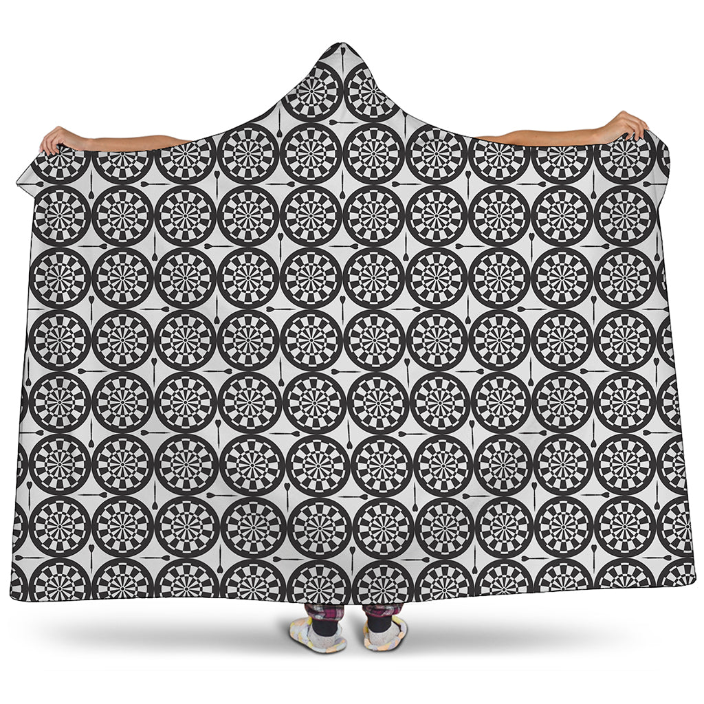 Black And White Dartboard Pattern Print Hooded Blanket