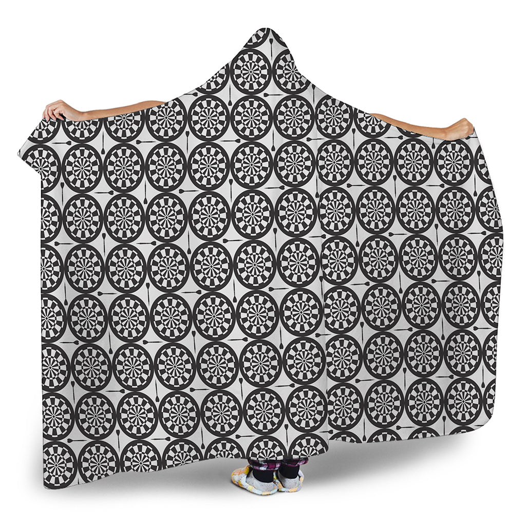 Black And White Dartboard Pattern Print Hooded Blanket