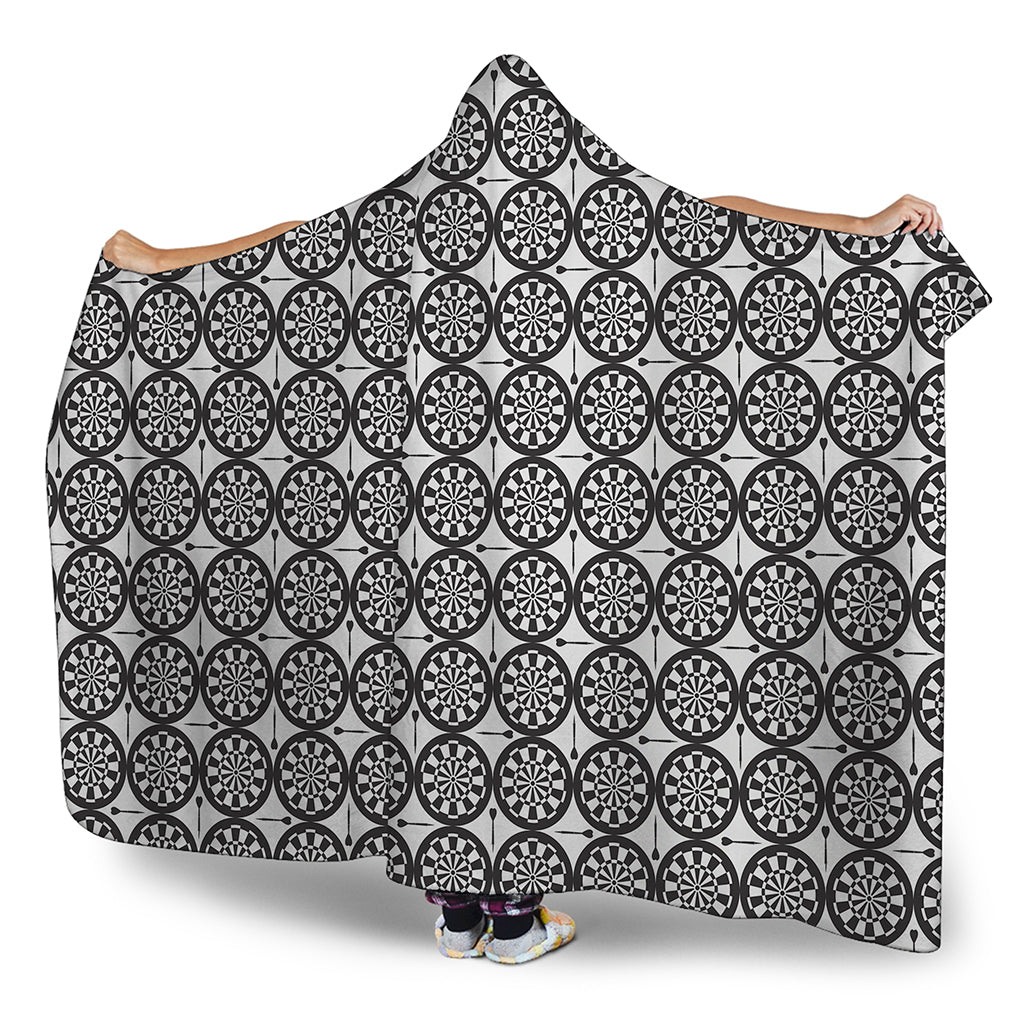 Black And White Dartboard Pattern Print Hooded Blanket