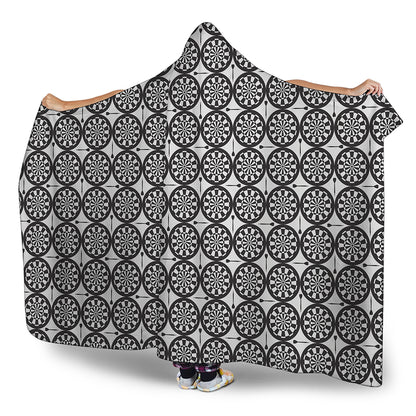 Black And White Dartboard Pattern Print Hooded Blanket