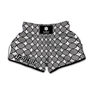 Black And White Dartboard Pattern Print Muay Thai Boxing Shorts