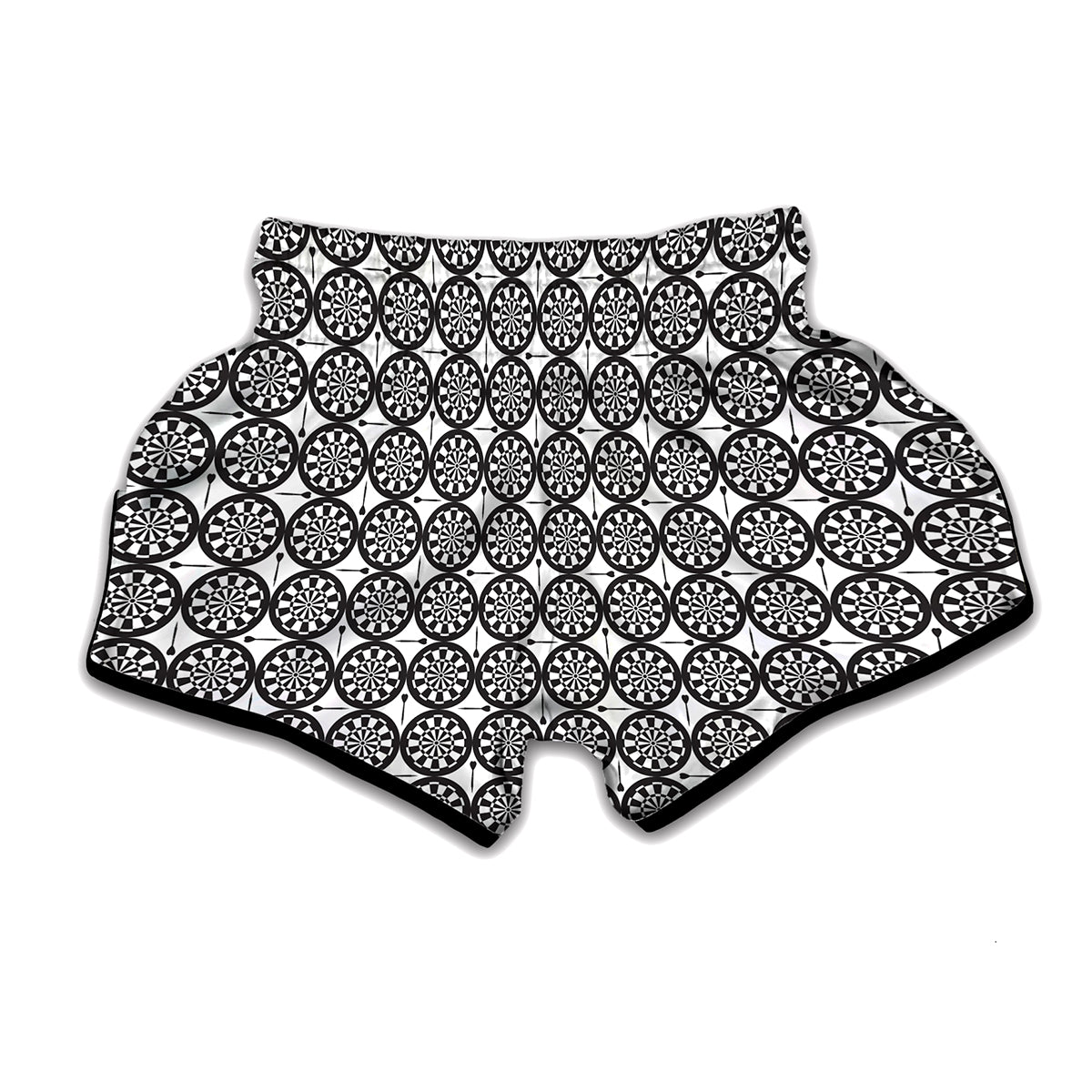 Black And White Dartboard Pattern Print Muay Thai Boxing Shorts