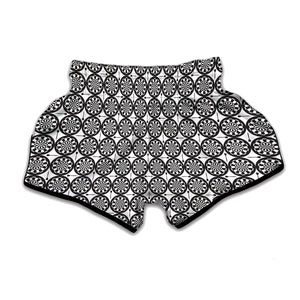 Black And White Dartboard Pattern Print Muay Thai Boxing Shorts