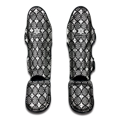 Black And White Dartboard Pattern Print Muay Thai Shin Guard