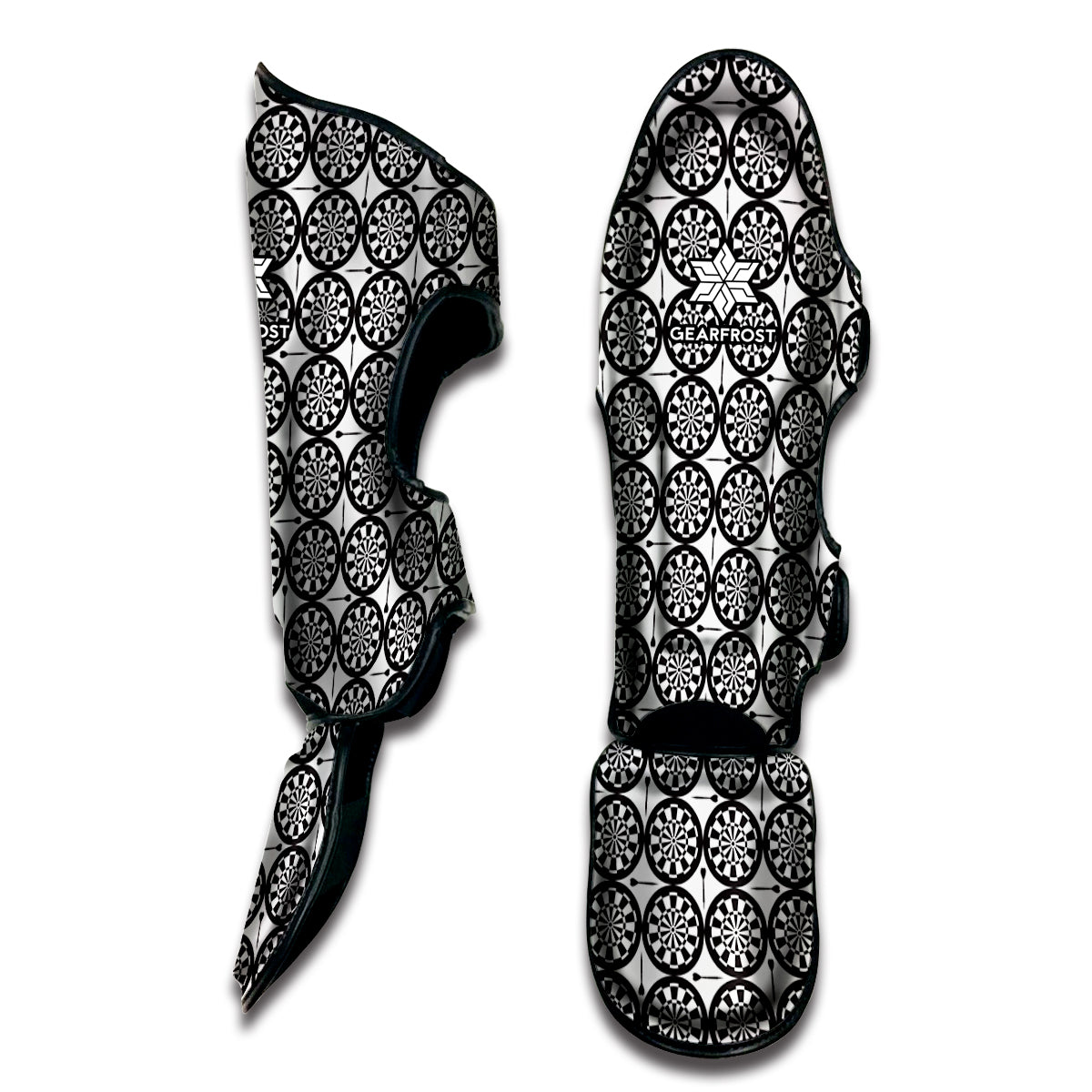 Black And White Dartboard Pattern Print Muay Thai Shin Guard