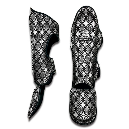 Black And White Dartboard Pattern Print Muay Thai Shin Guard