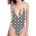Black And White Dartboard Pattern Print One Piece High Cut Swimsuit