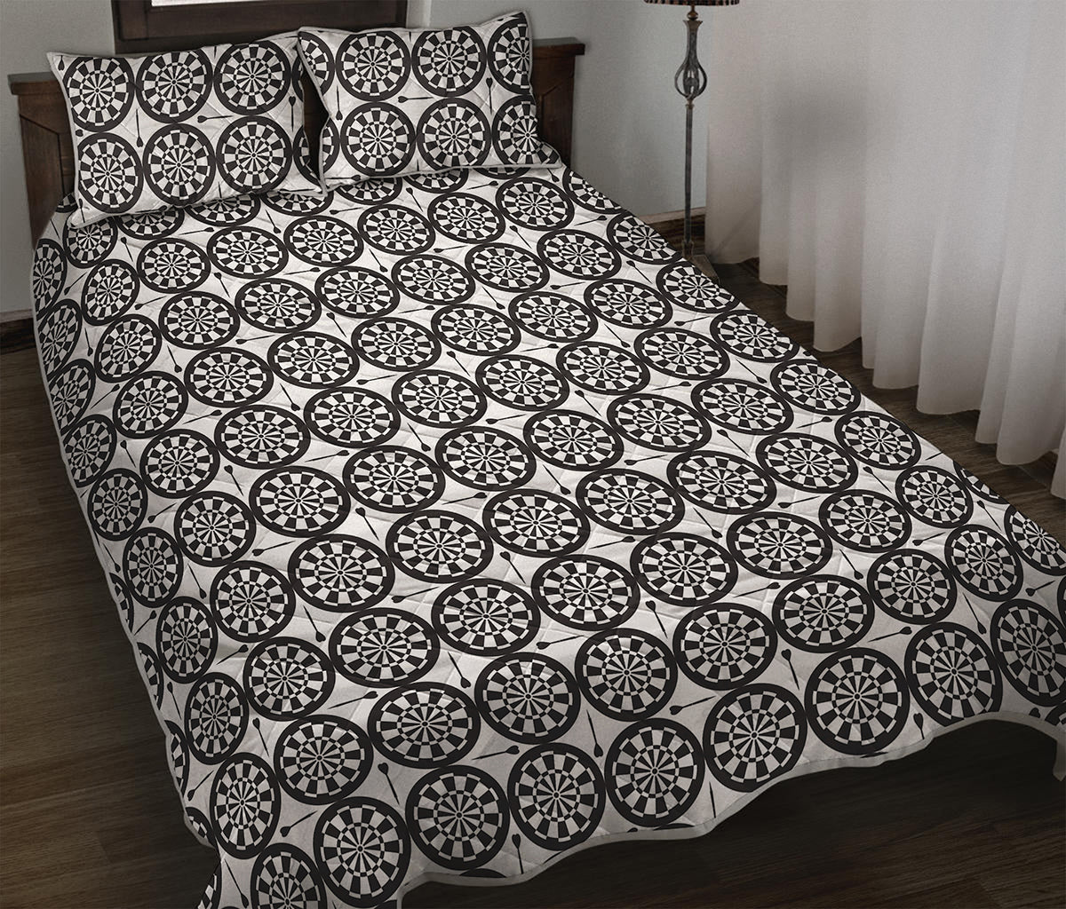Black And White Dartboard Pattern Print Quilt Bed Set
