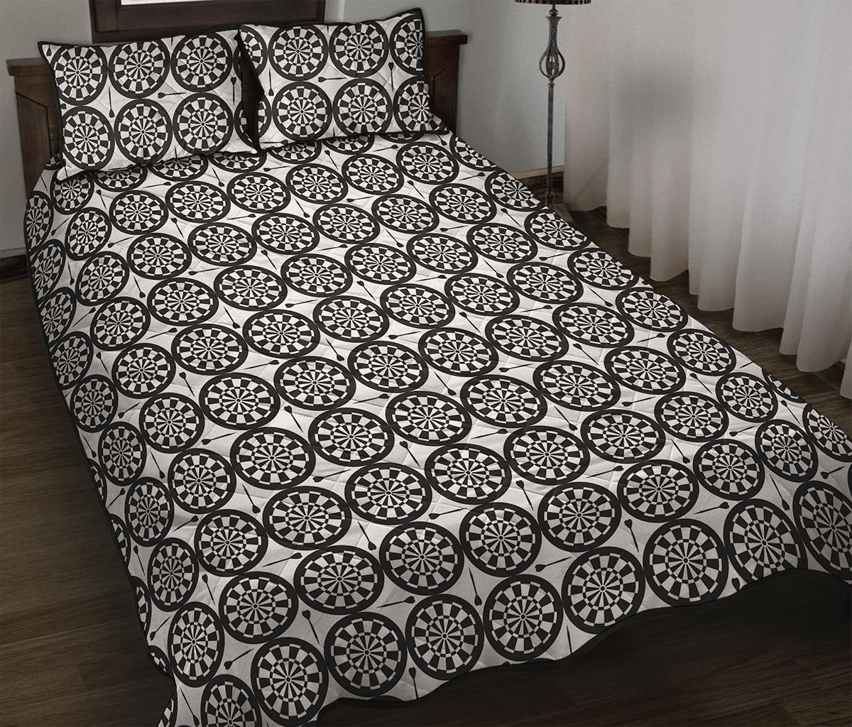 Black And White Dartboard Pattern Print Quilt Bed Set