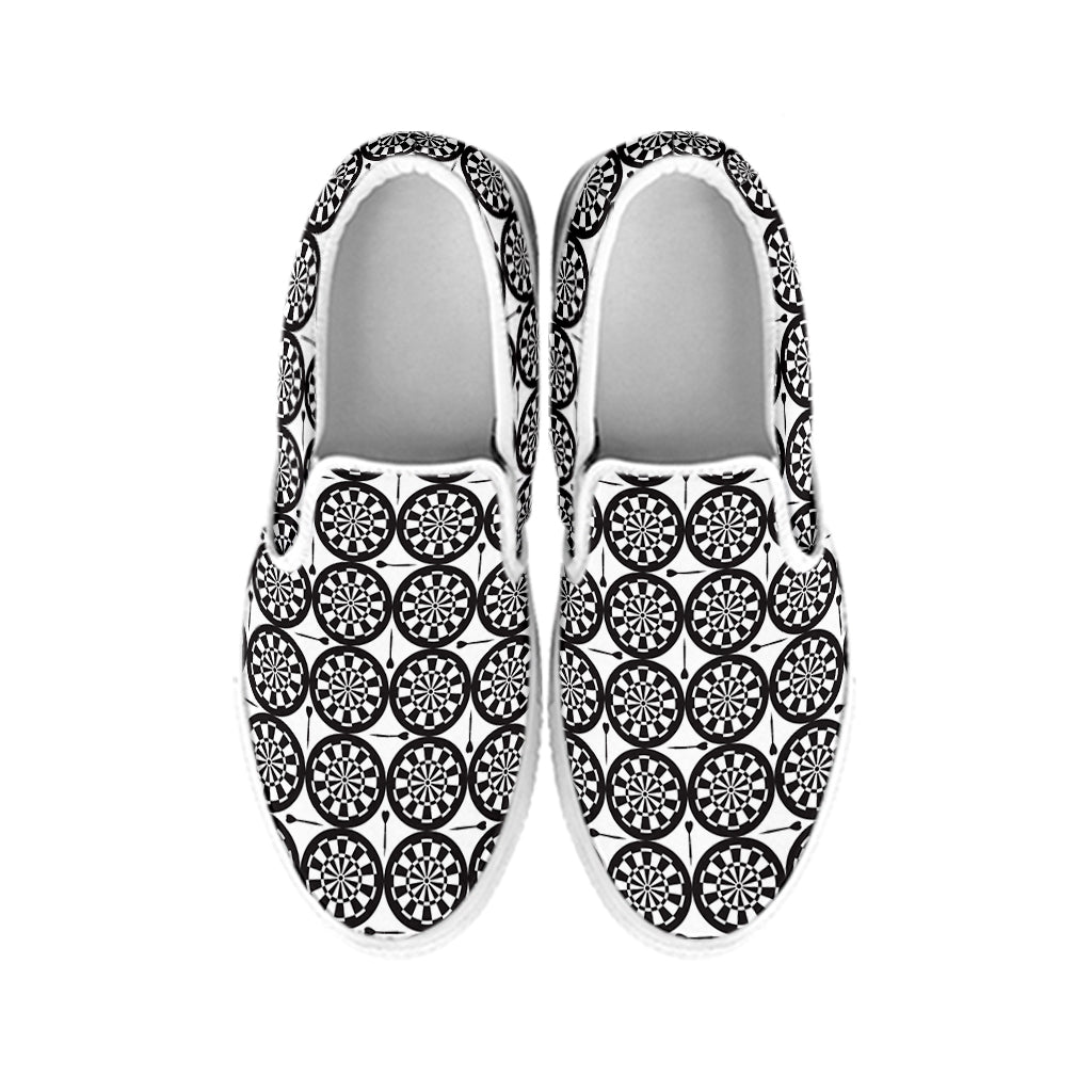 Black And White Dartboard Pattern Print White Slip On Shoes