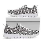 Black And White Dartboard Pattern Print White Sneakers