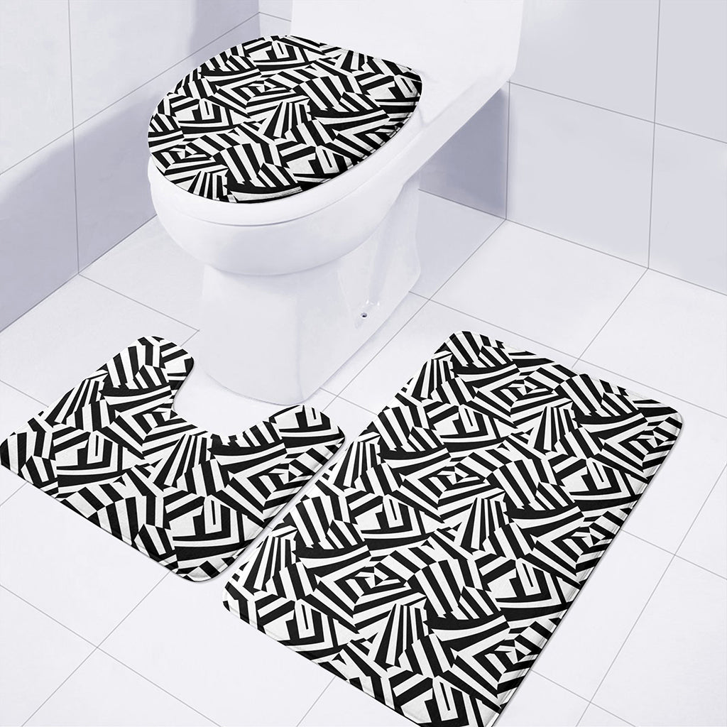 Black And White Dazzle Pattern Print 3 Piece Bath Mat Set