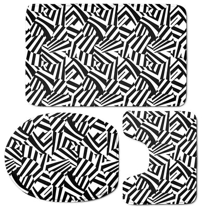 Black And White Dazzle Pattern Print 3 Piece Bath Mat Set