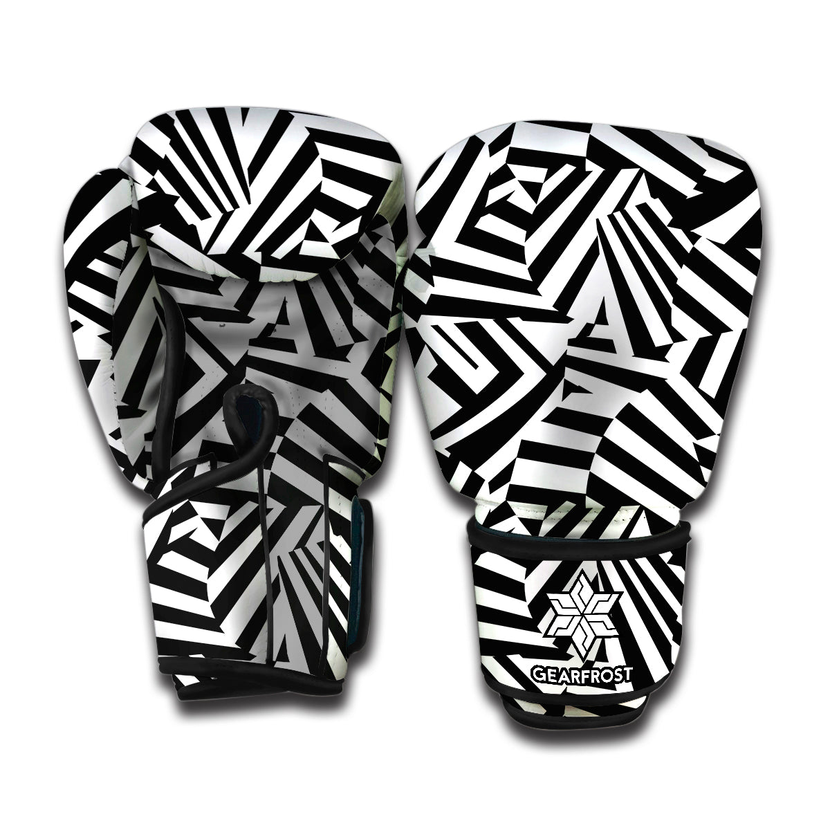 Black And White Dazzle Pattern Print Boxing Gloves