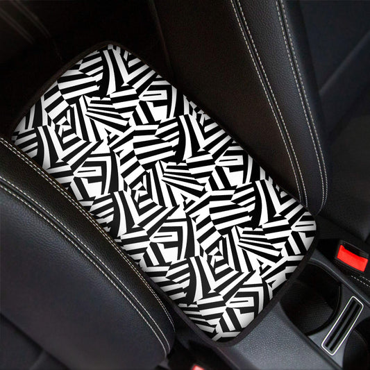 Black And White Dazzle Pattern Print Car Center Console Cover