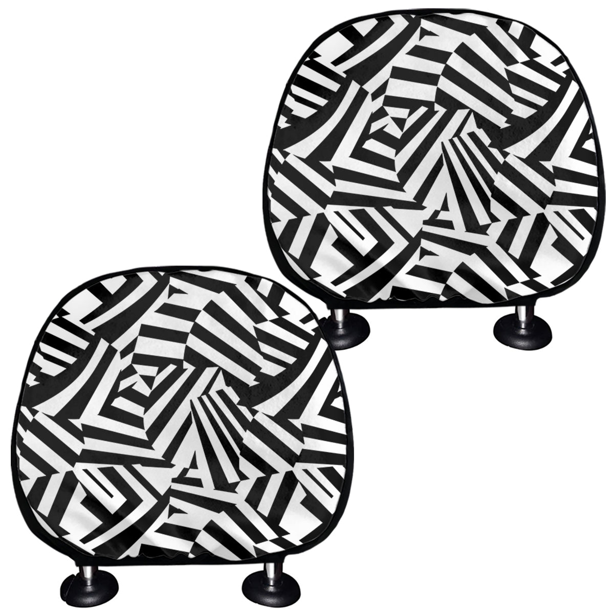 Black And White Dazzle Pattern Print Car Headrest Covers