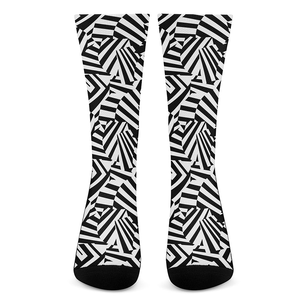 Black And White Dazzle Pattern Print Crew Socks