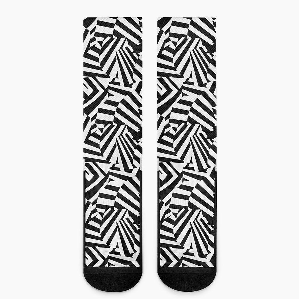 Black And White Dazzle Pattern Print Crew Socks