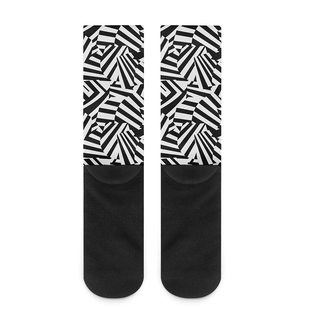 Black And White Dazzle Pattern Print Crew Socks