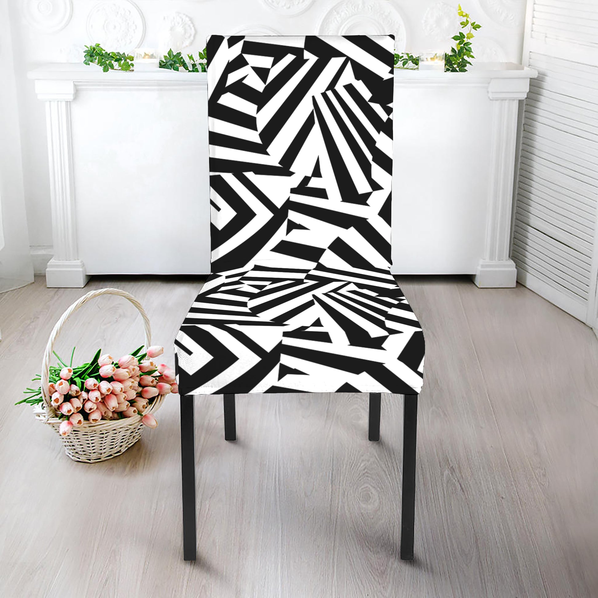 Black And White Dazzle Pattern Print Dining Chair Slipcover