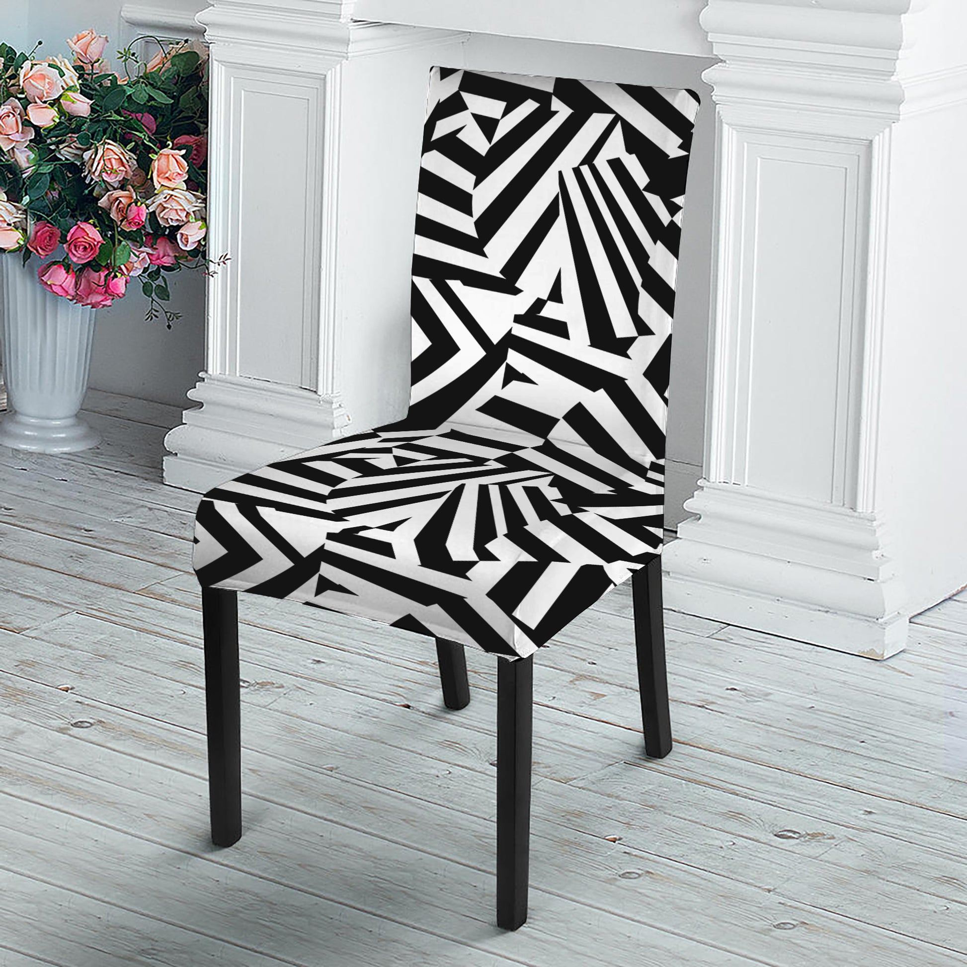 Black And White Dazzle Pattern Print Dining Chair Slipcover