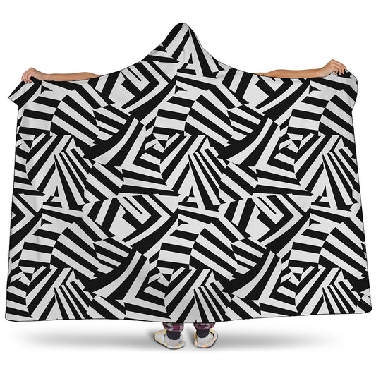 Black And White Dazzle Pattern Print Hooded Blanket