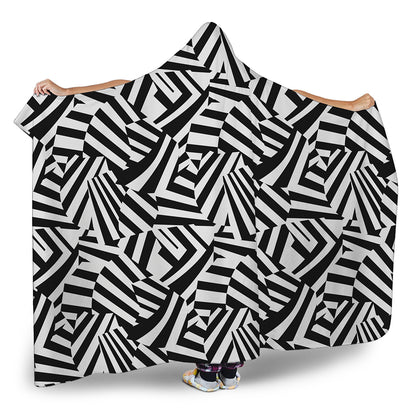 Black And White Dazzle Pattern Print Hooded Blanket