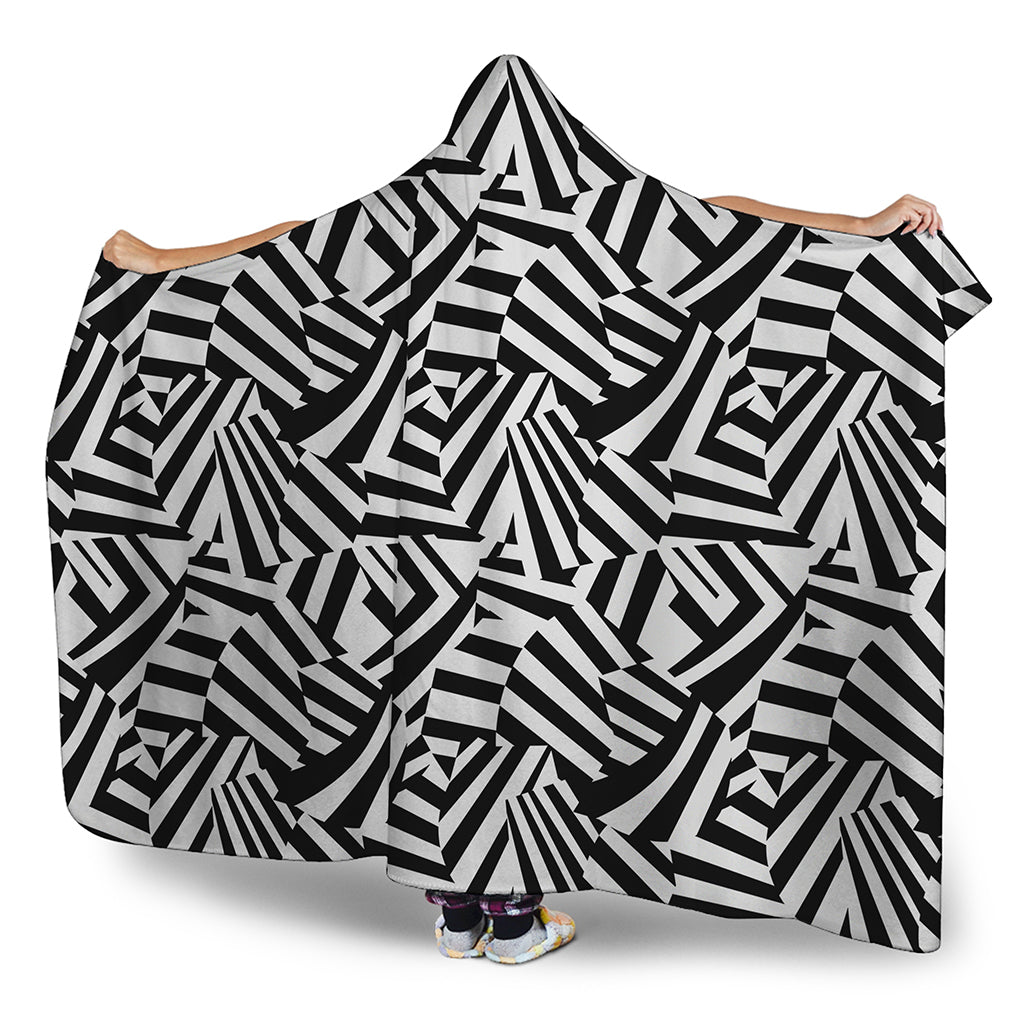 Black And White Dazzle Pattern Print Hooded Blanket