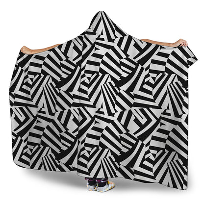 Black And White Dazzle Pattern Print Hooded Blanket