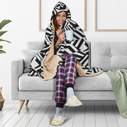Black And White Dazzle Pattern Print Hooded Blanket