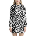 Black And White Dazzle Pattern Print Pullover Hoodie Dress